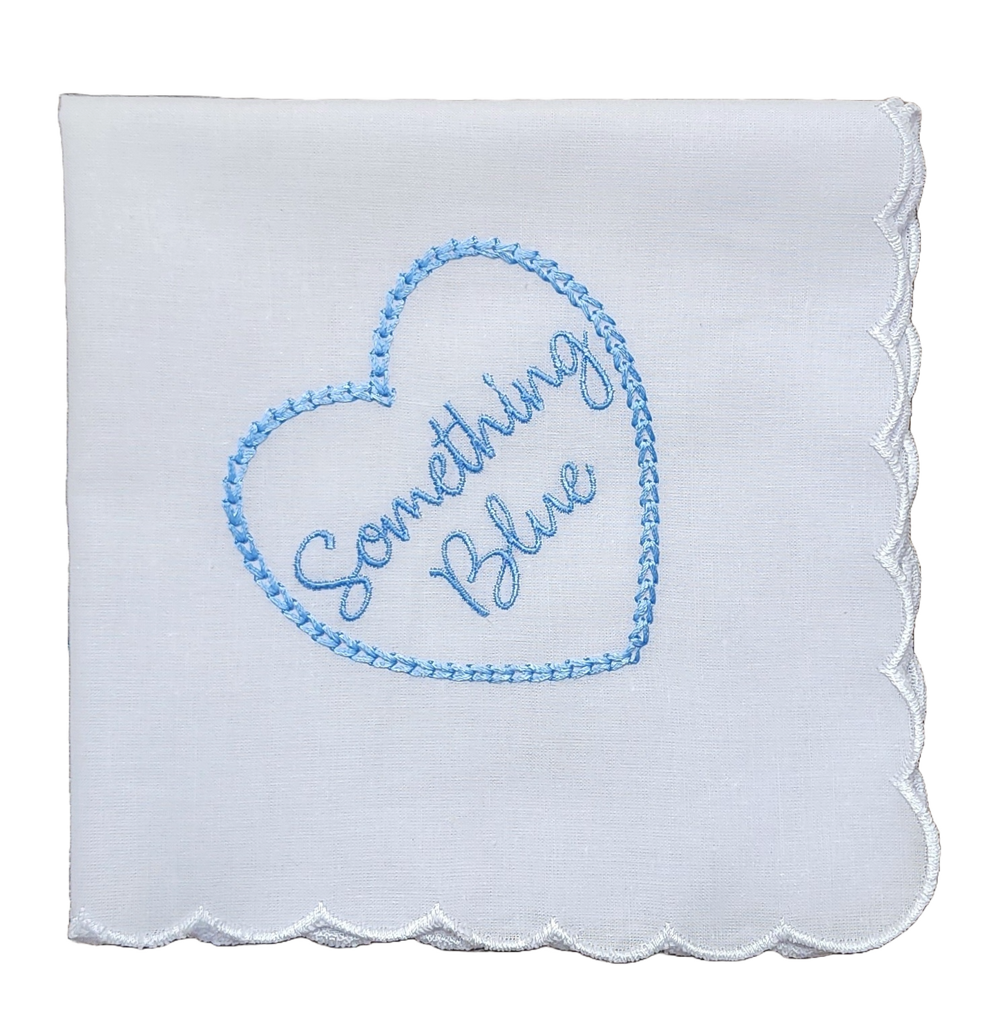 SOMETHING BLUE HEART Embroidered Square Scalloped Edge Handkerchief - Something Blue