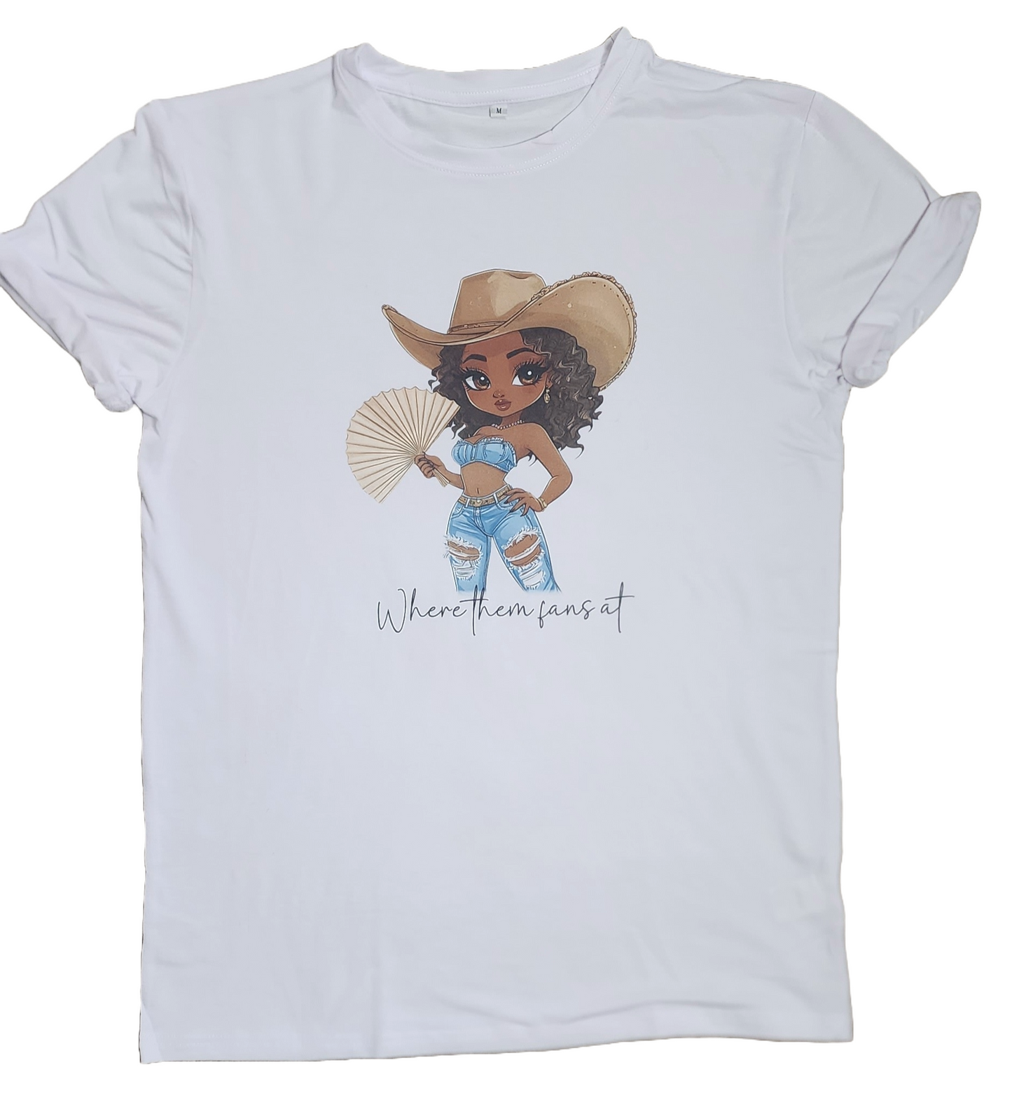 "Where Them Fans At" Crew Neck Tee Shirt - Denim