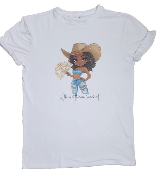 "Where Them Fans At" Crew Neck Tee Shirt - Denim