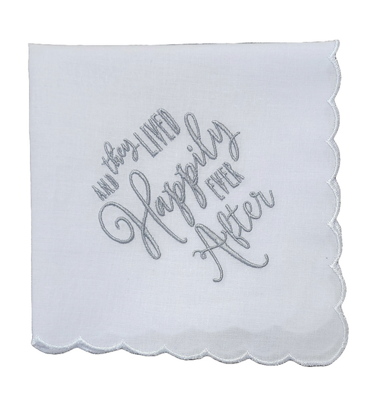 HAPPILY EVER AFTER Embroidered Square Scalloped Edge Handkerchief - Silver