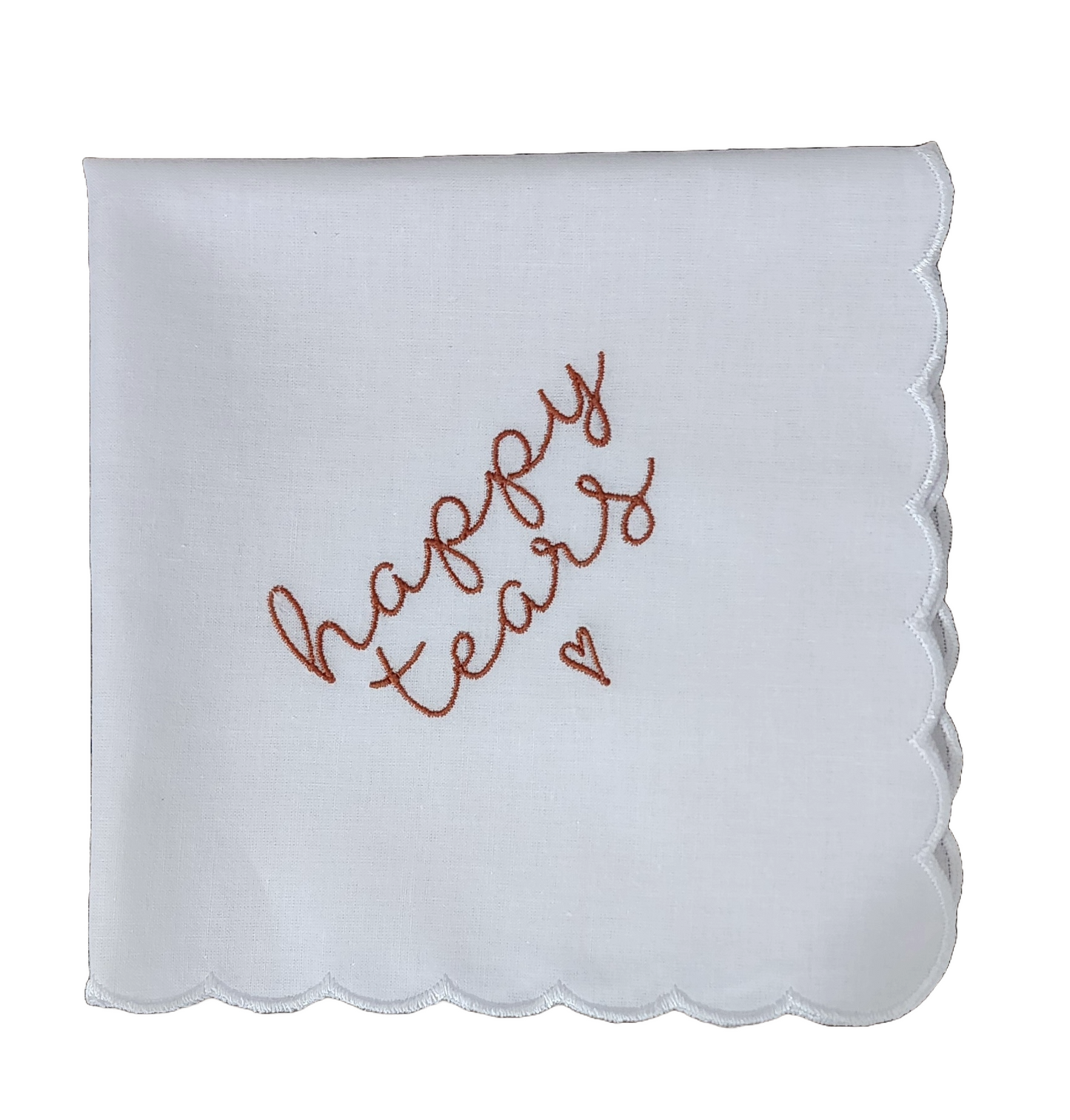 HAPPY TEARS Embroidered Square Scalloped Edge Handkerchief - Copper
