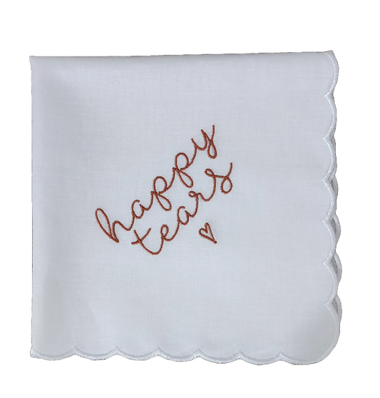 HAPPY TEARS Embroidered Square Scalloped Edge Handkerchief - Copper
