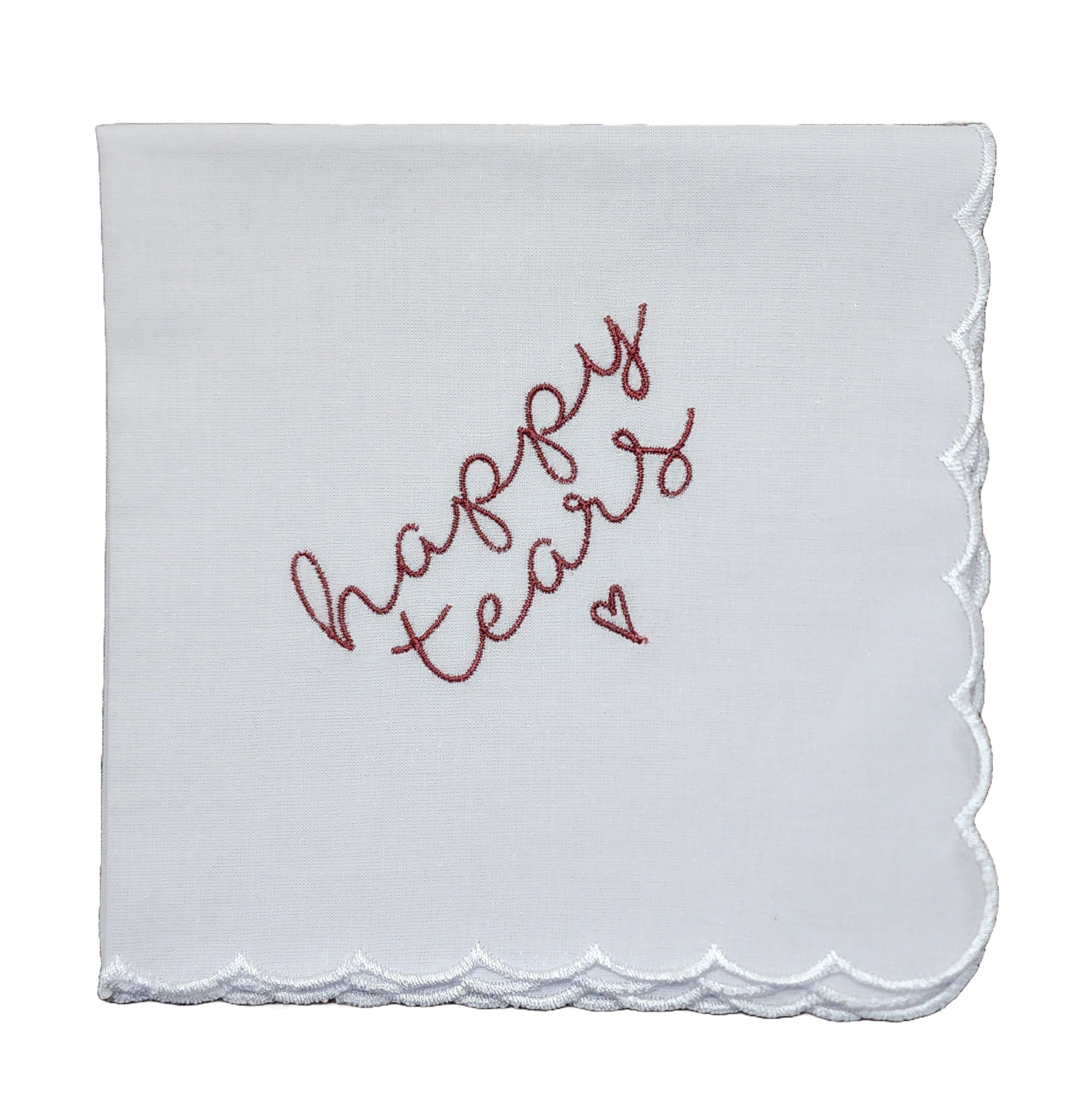 HAPPY TEARS Embroidered Square Scalloped Edge Handkerchief - Dark Burgundy