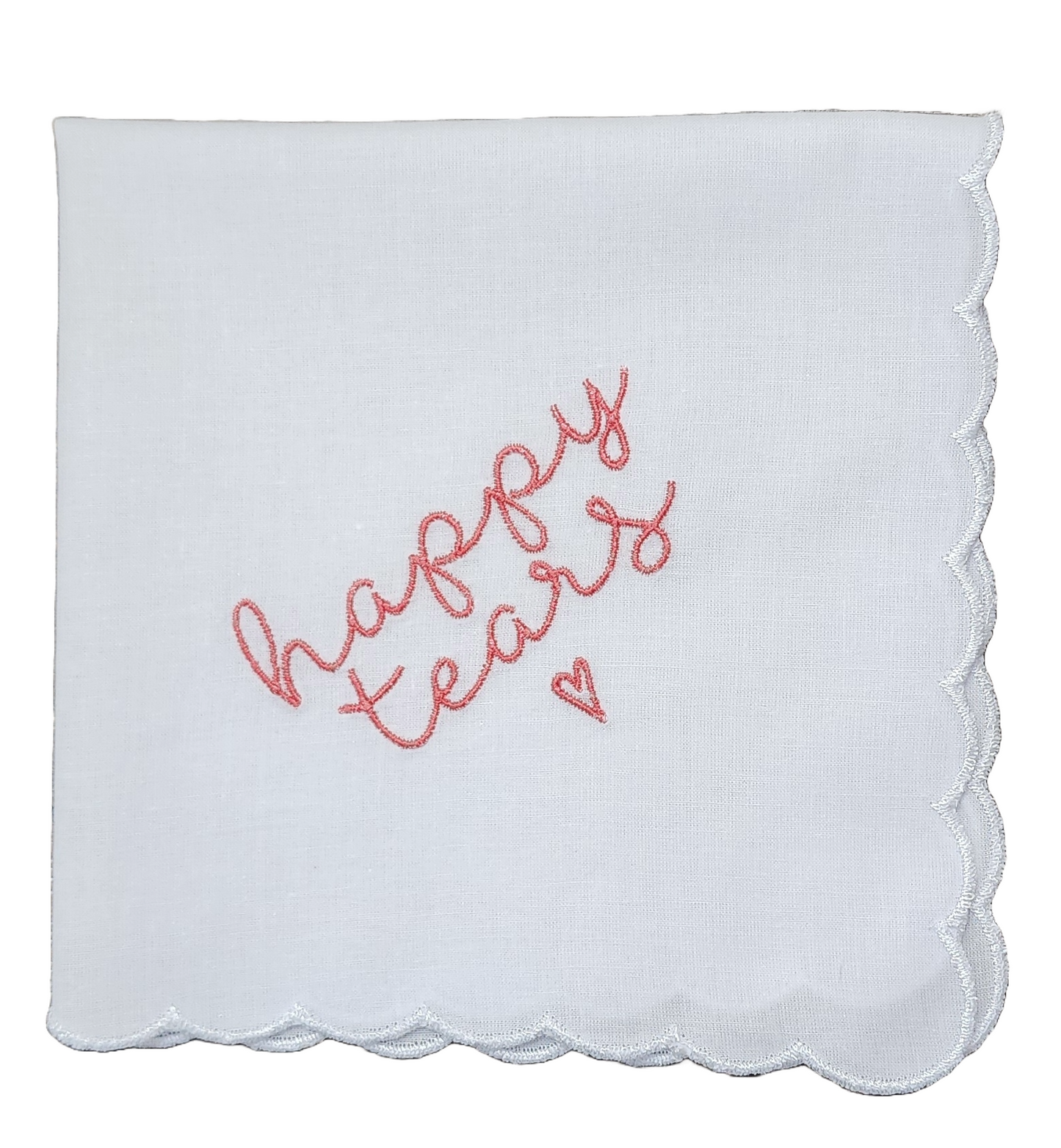 HAPPY TEARS Embroidered Square Scalloped Edge Handkerchief - Deep Rose