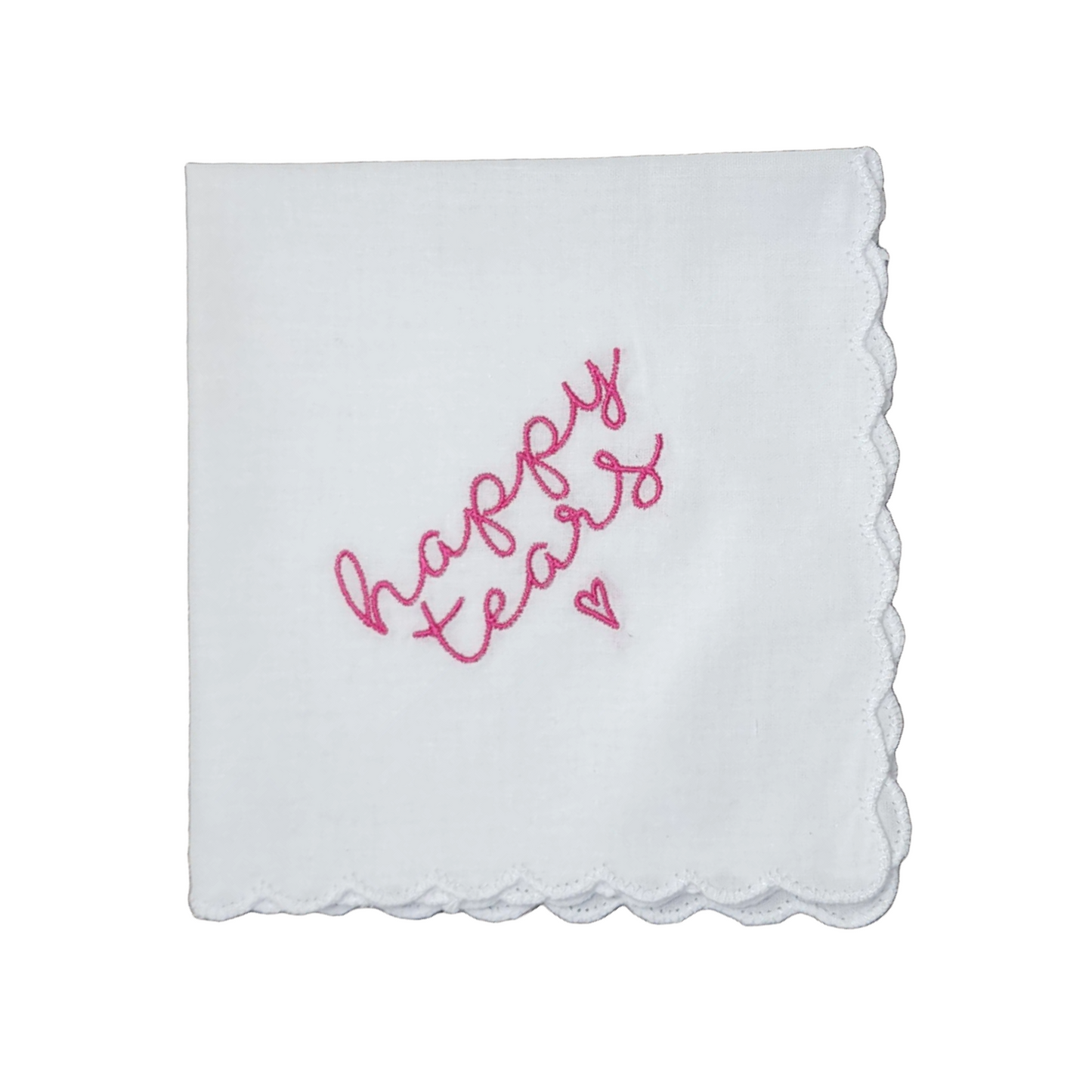 HAPPY TEARS Embroidered Square Scalloped Edge Handkerchief - Fuchsia