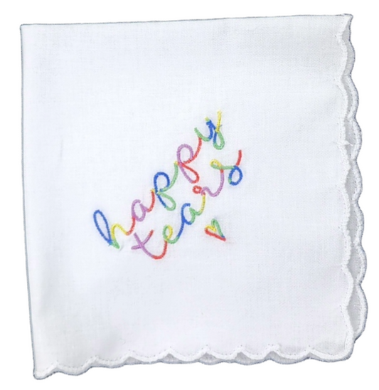 HAPPY TEARS Embroidered Square Scalloped Edge Handkerchief - Rainbow Pride