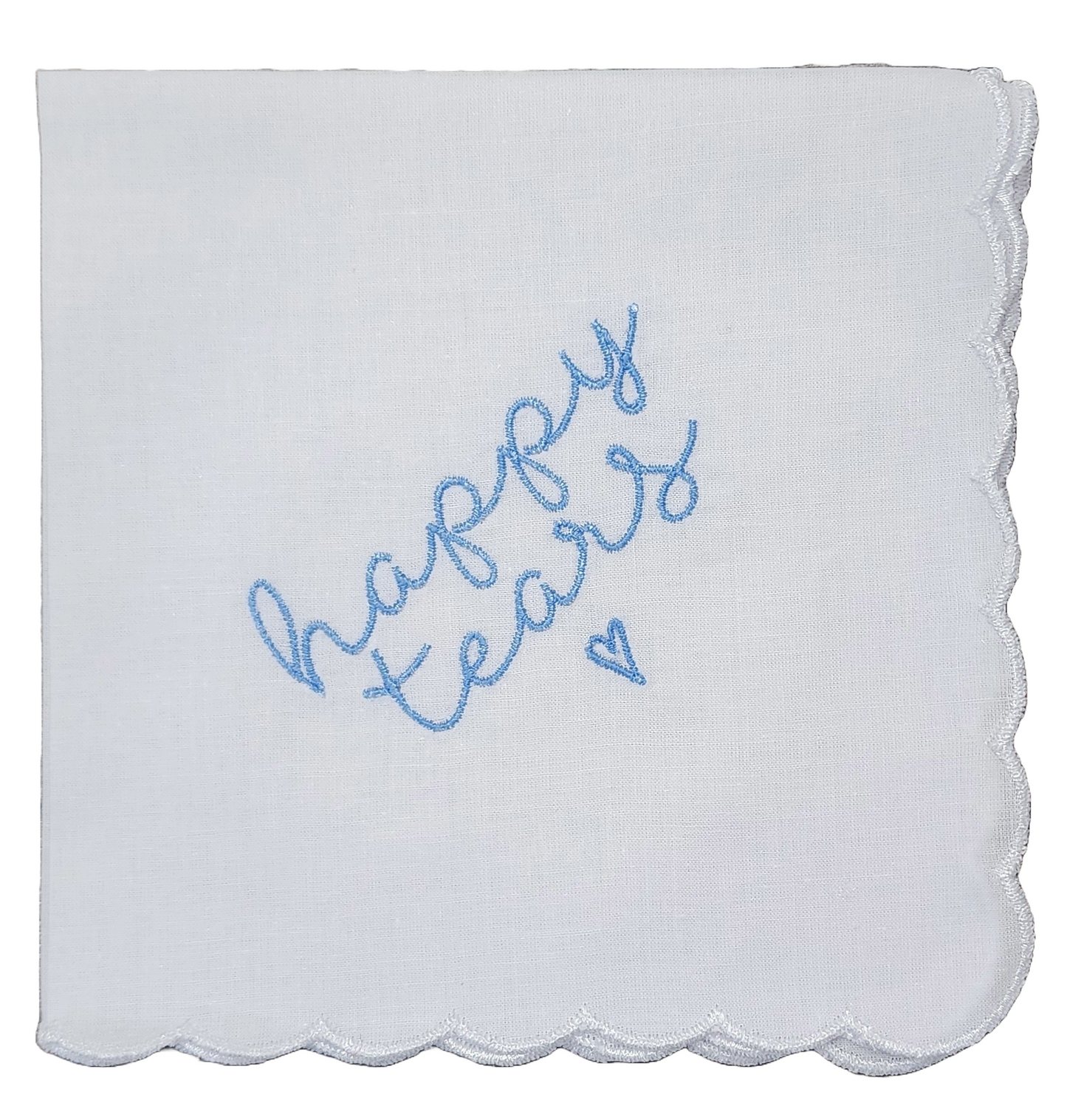 HAPPY TEARS Embroidered Square Scalloped Edge Handkerchief - Something Blue