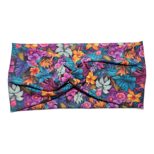 Tropical Floral Twist Knot Fashion Headband - Teal/Purple/Orange