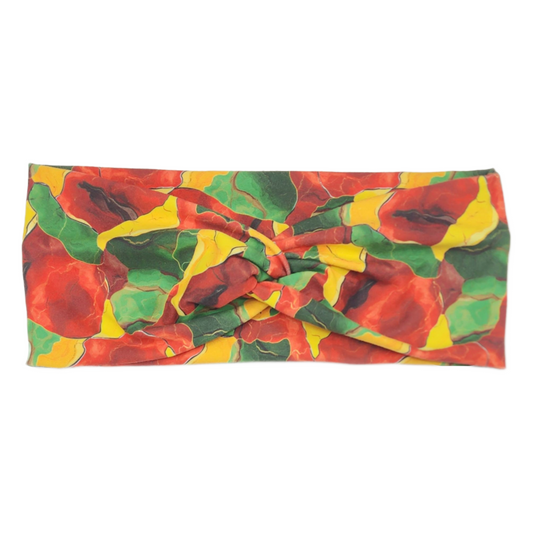 BHM Abstract Print Twist Knot Fashion Headband - Black/Red/Green/Gold