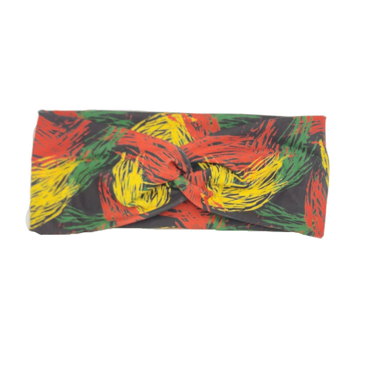 BHM Brushstrokes Print Twist Knot Fashion Headband - Black/Red/Green/Gold