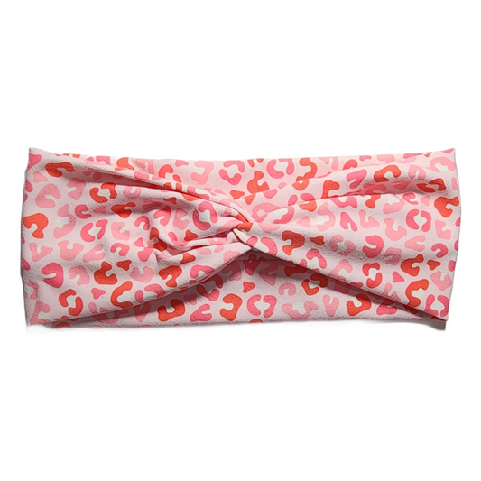 Pink Animal Print Twist Knot Fashion Headband - Pink/White/Coral