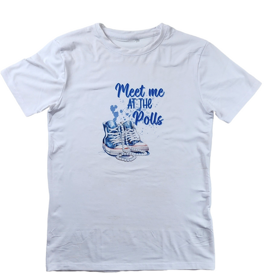 UNISEX Short Sleeve Crew Neck Tee Shirt - Meet Me at the Polls, Chucks and Pearls, Kamala Harris