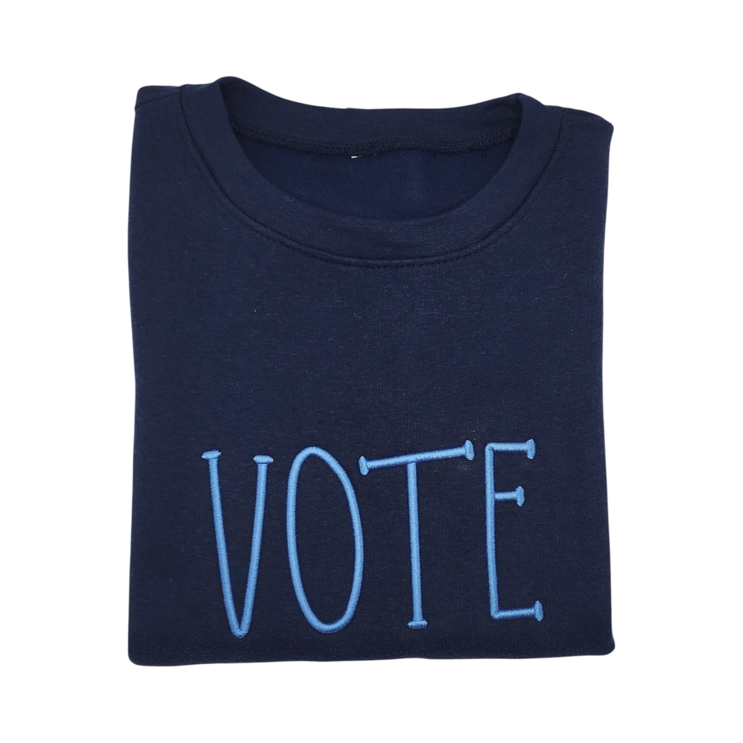 VOTE Embroidered Glitter Puff Fleece Crew Sweatshirt