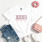 Valentines XOXO Coquette Bows Embroidered Glitter Applique Tee Shirt - Cloud/Confetti
