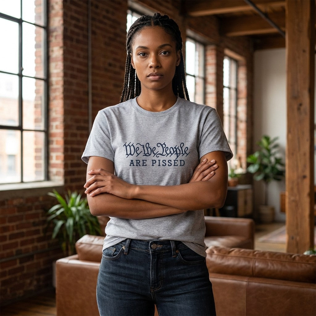 We The People Are Pissed Embroidered S/S Tee Shirt - Lt Gray Heather