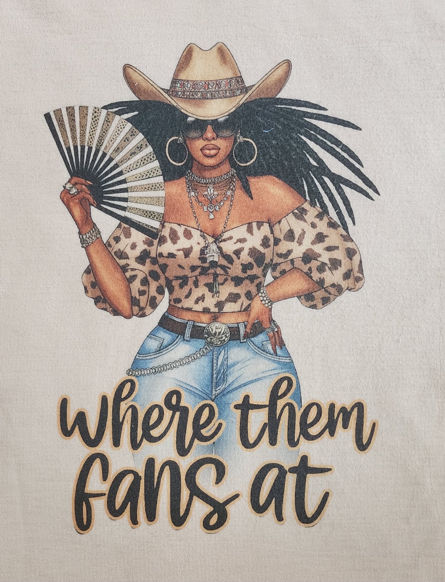 "Where Them Fans At" Crew Neck Tee Shirt - Natural