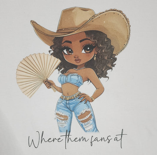 "Where Them Fans At" Crew Neck Tee Shirt - Denim