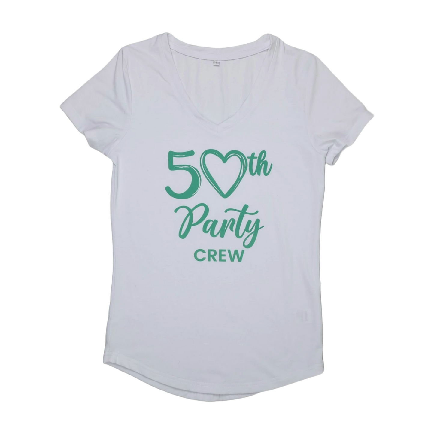 Ladies Short Sleeve V Neck "50th Birthday Party Crew" Tee Shirt
