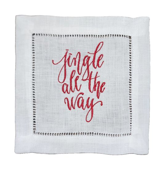 Jingle All the Way - Embroidered Linen Cocktail Napkin