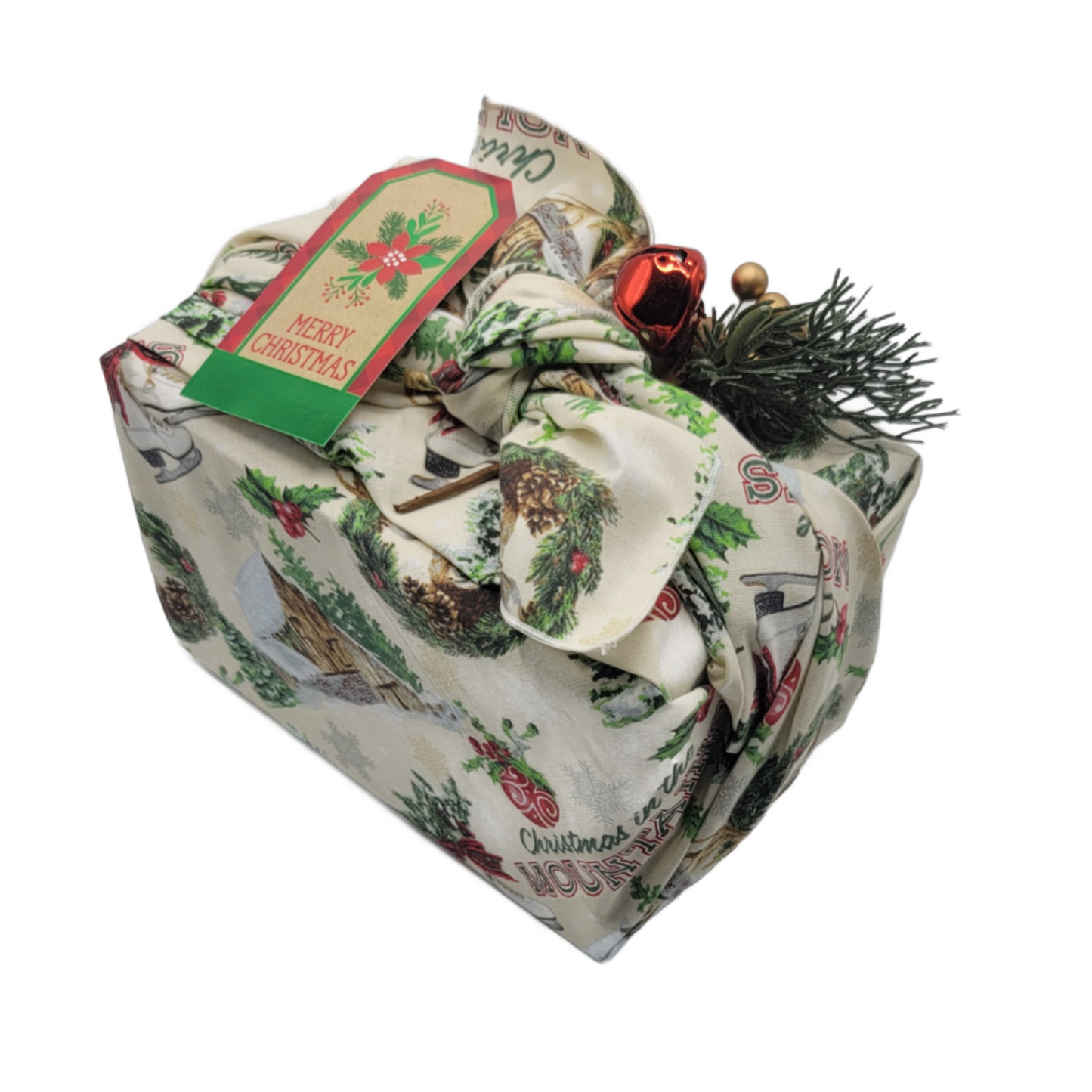 Furoshiki 3 pc Fabric Gift Wrap Kit - Holiday/Christmas in the Mountains