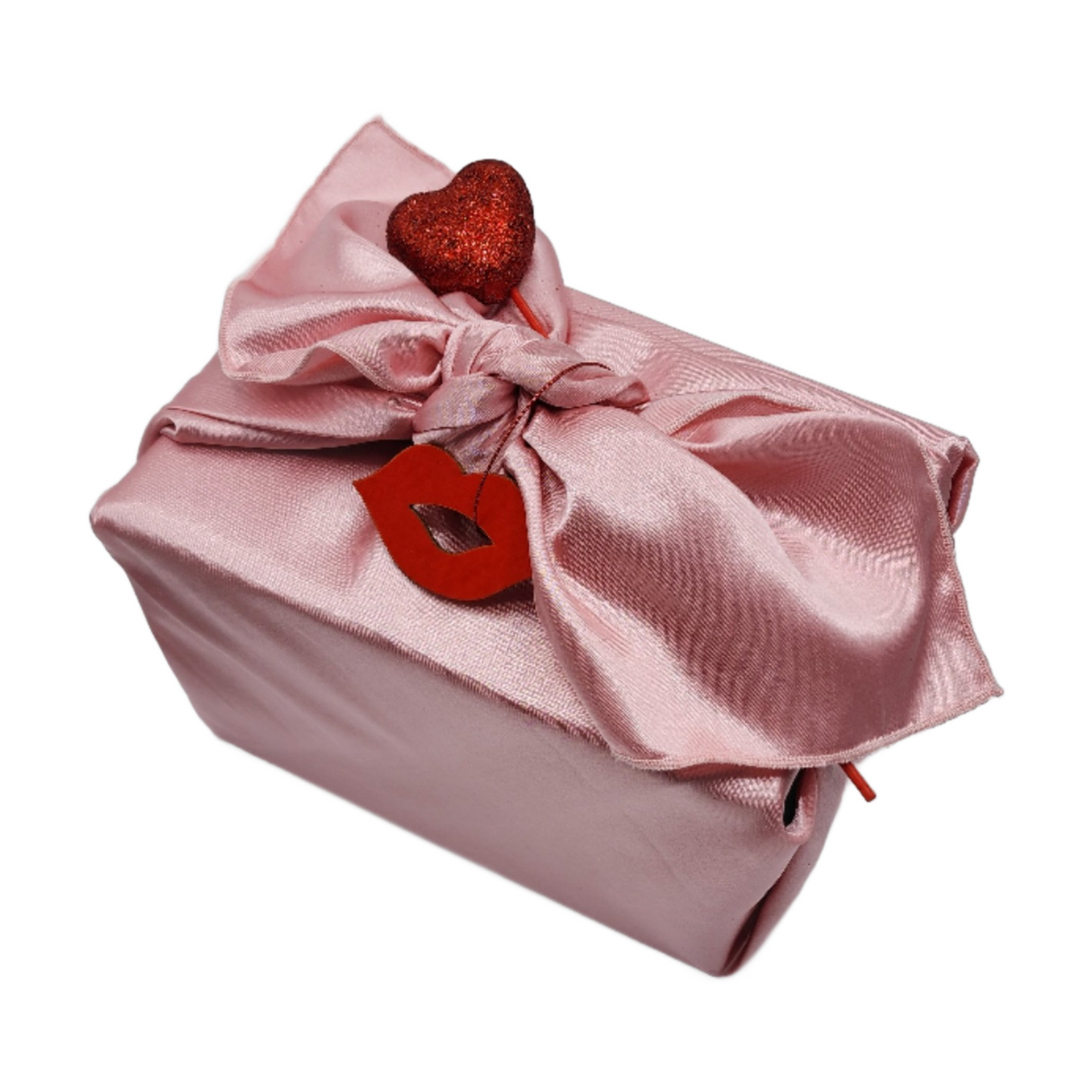 Furoshiki 3 pc Fabric Gift Wrap Kit - Valentines/Pink Satin