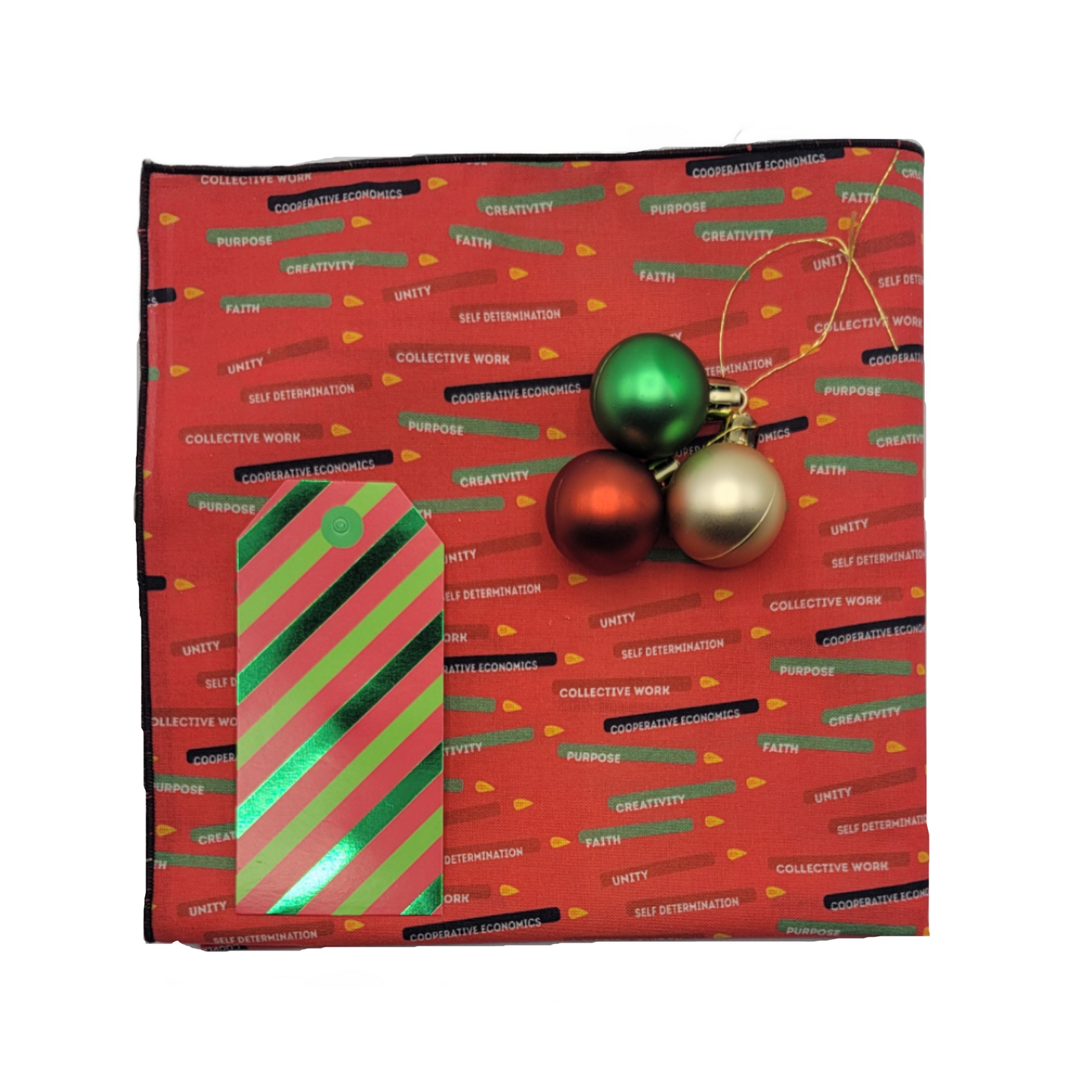 Furoshiki 3 pc Fabric Gift Wrap Kit - Holiday/Kwanzaa Candles on Red