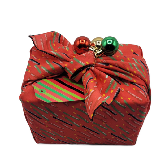 Furoshiki 3 pc Fabric Gift Wrap Kit - Holiday/Kwanzaa Candles on Red