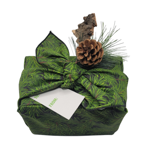 Furoshiki 3 pc Fabric Gift Wrap Kit - Holiday/Photoreal Christmas Tree
