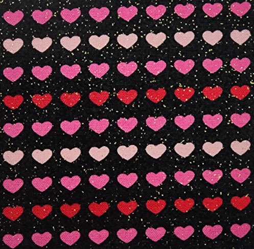 Furoshiki 3 pc Fabric Gift Wrap Kit - Valentine/Hearts on Black Glitter