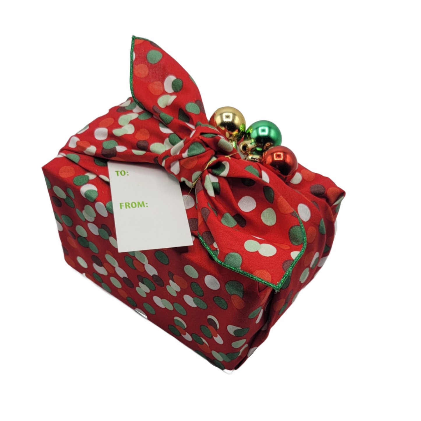 Furoshiki 3 pc Fabric Gift Wrap Kit - Holiday/Multi Novelty Dots on Red