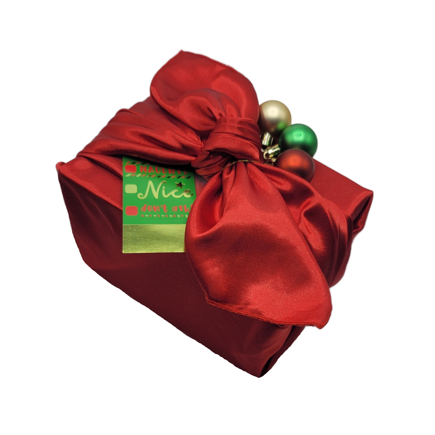 Furoshiki 3 pc Fabric Gift Wrap Kit - Holiday/Red Satin