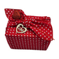 Furoshiki 3 pc Fabric Gift Wrap Kit - Valentine/White Hearts on Red