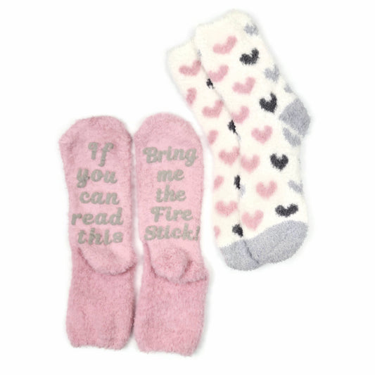 2 pair Fuzzy Socks with Puffy Design - If You Can Read This Bring Me The Fire Stick