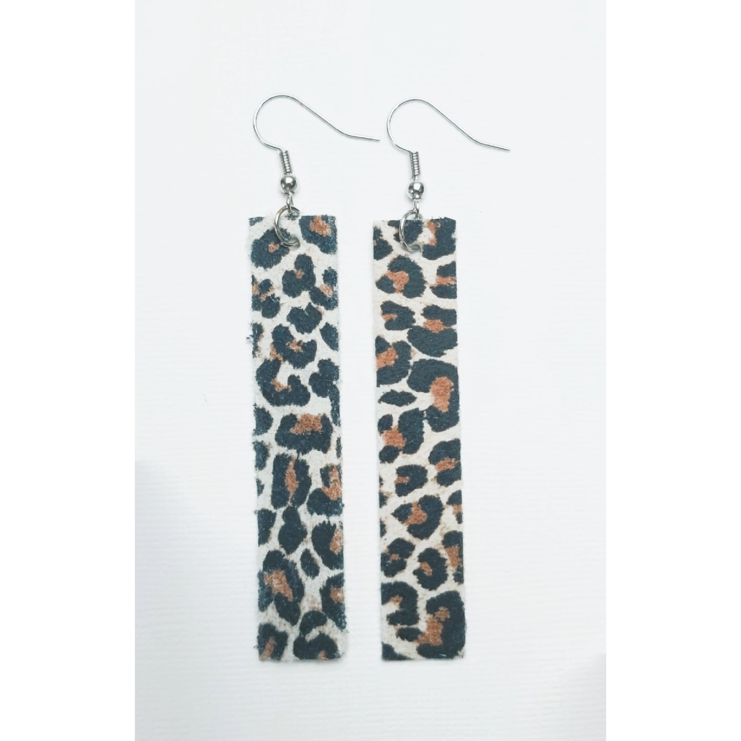 Genuine Leather Bar Earrings - Leopard Print