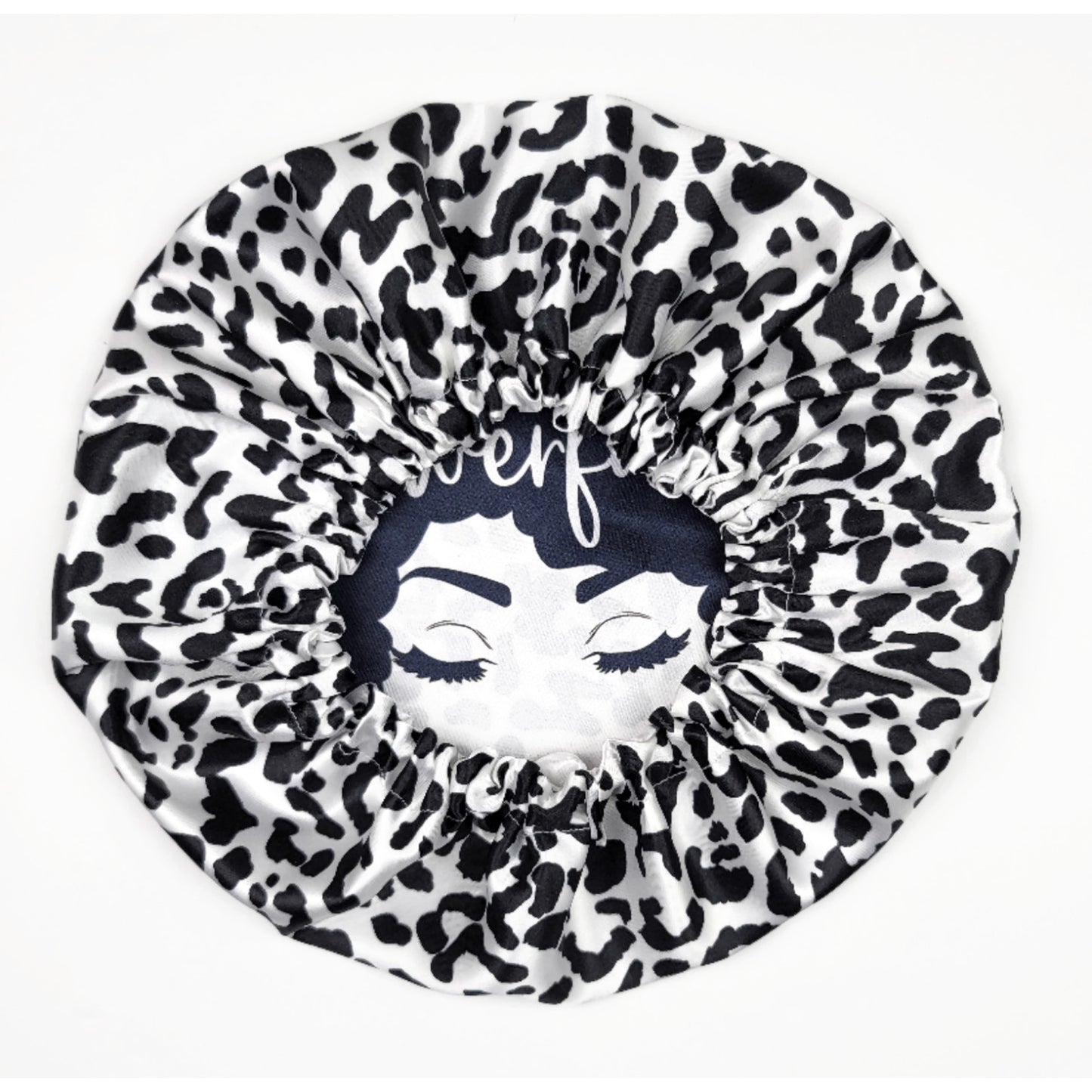 Luxe Poly Satin 2 in 1 Reversible Hair Bonnet - Afro Words of Positivity Blk/White