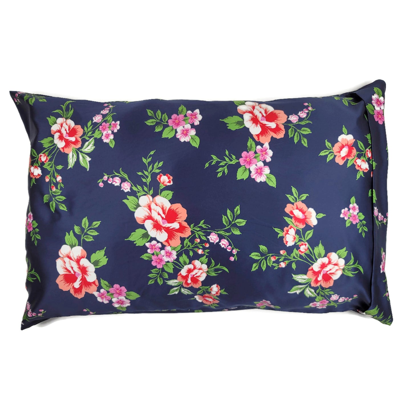 Luxe Satin Zippered Pillowcase - Navy Floral
