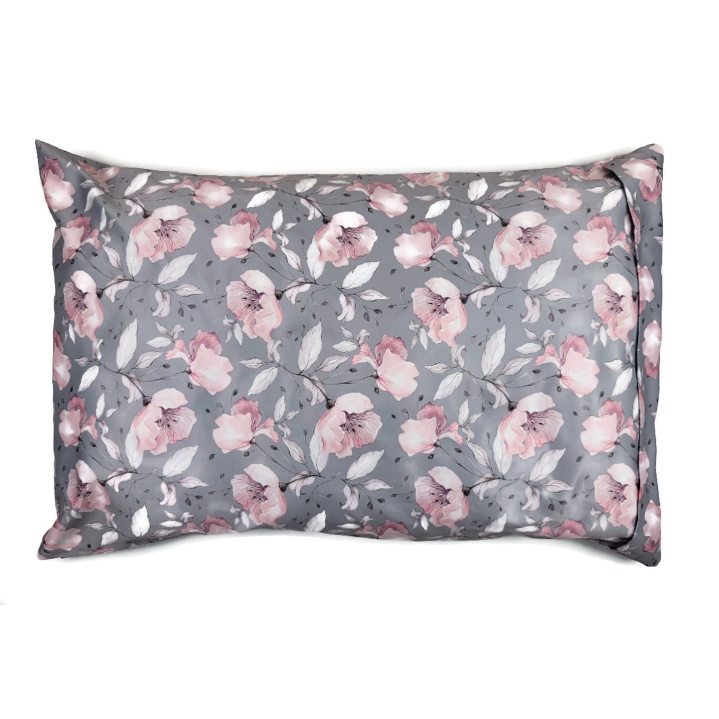 Luxe Satin Zippered Pillowcase - Grey Floral