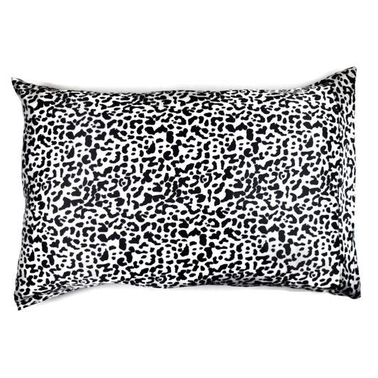Luxe Satin Zippered Pillowcase - Black/White Leopard Print
