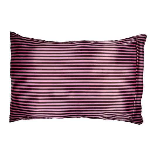 Luxe Satin Zippered Pillowcase - Chocolate/Pink Stripe