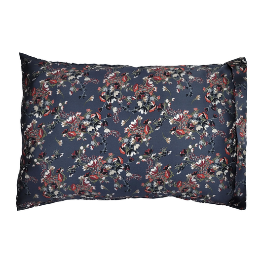 Luxe Satin Zippered Pillowcase - Slate Grey Floral