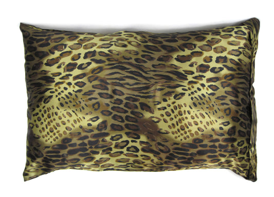 Luxe Satin Zippered Pillowcase - Cheetah Bronze/Taupe/Black