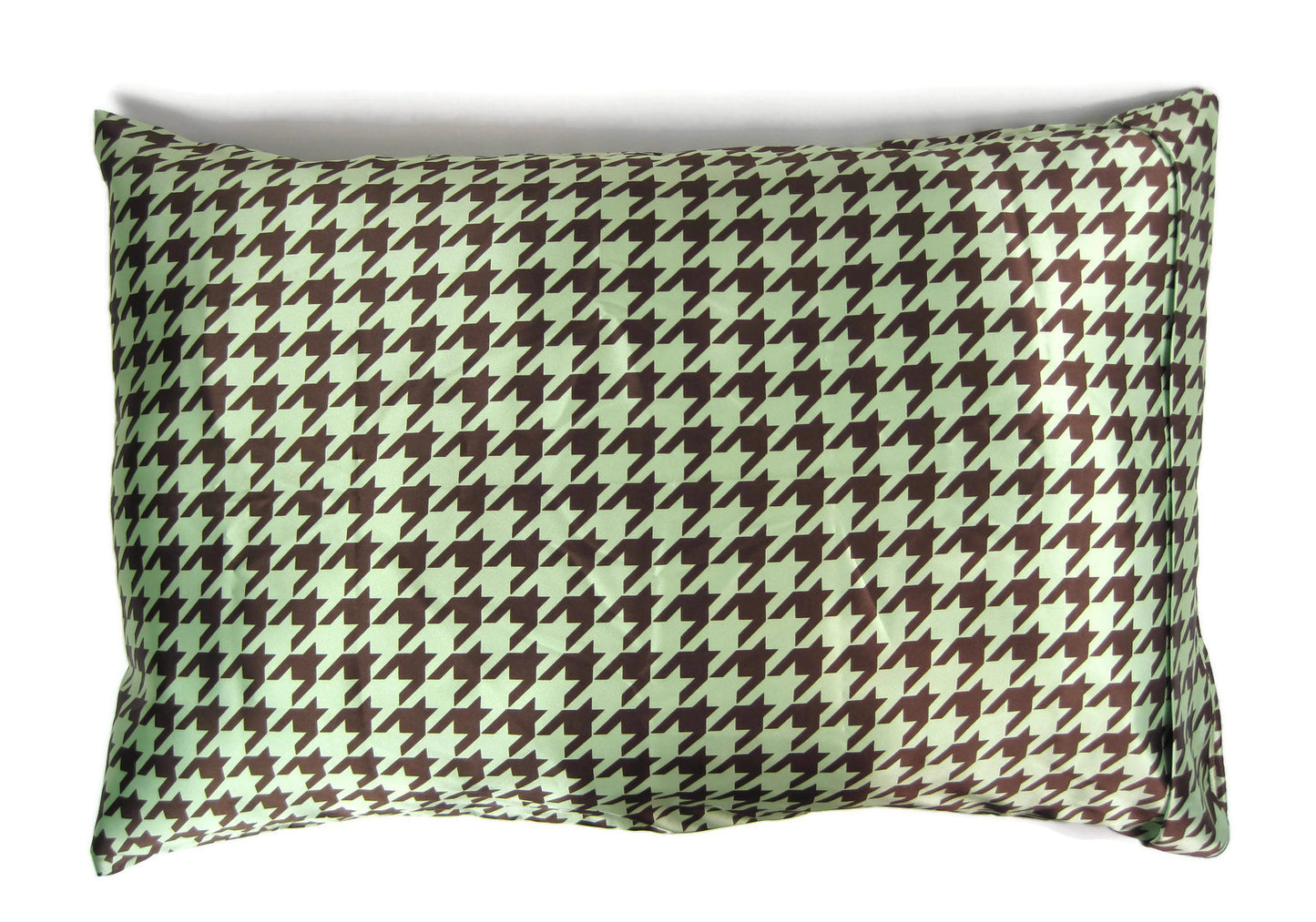 Luxe Satin Zippered Pillowcase - Houndstooth Chocolate/Mint