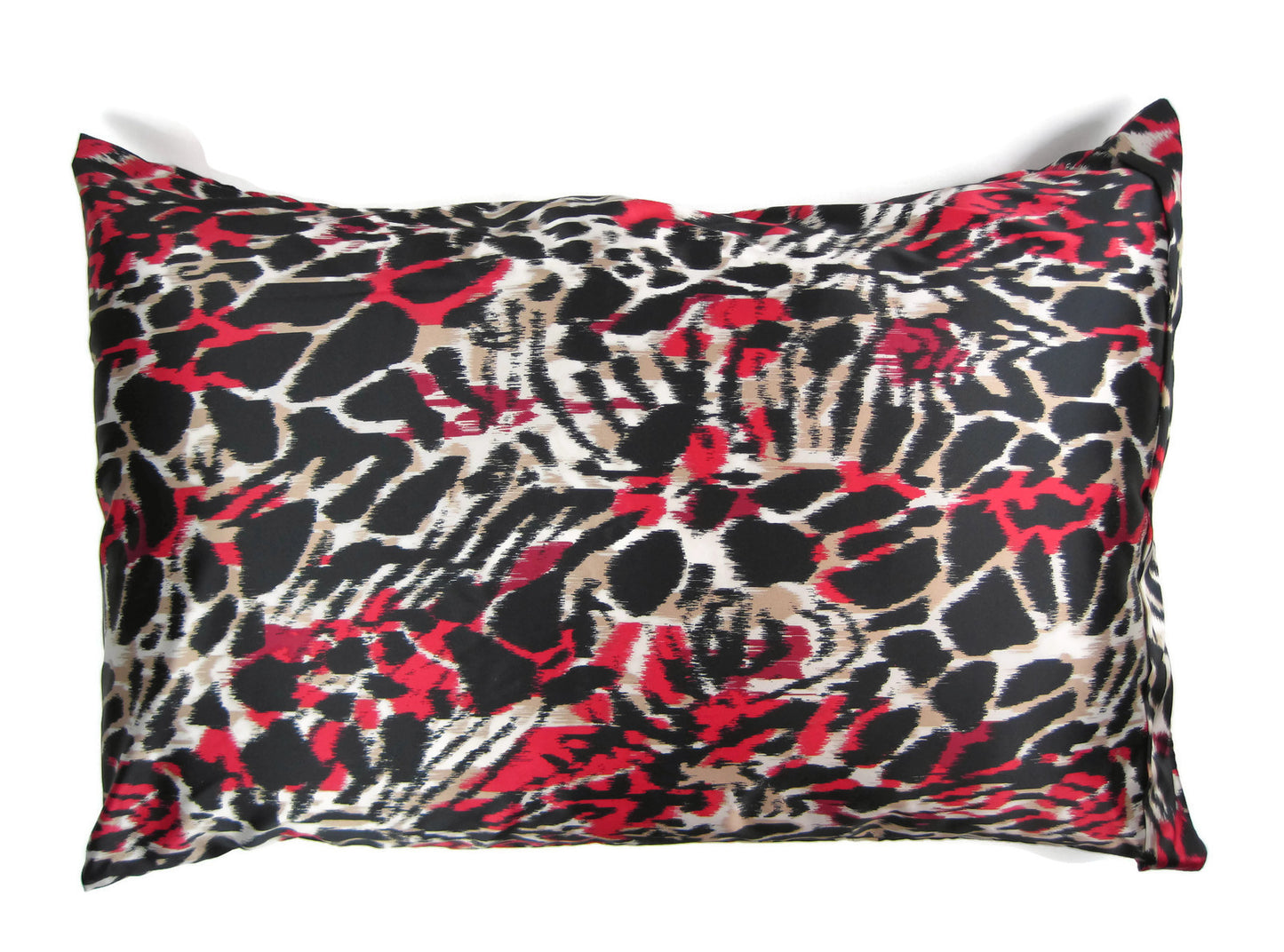 Luxe Satin Zippered Pillowcase - Ikat Black/Red/Tan