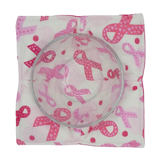 Reversible Bowl Cozy - Breast Cancer Awareness Pink Ribbons/Fuchsia