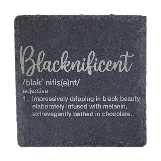 Square Laser Etched Slate Coaster - Blacknificent
