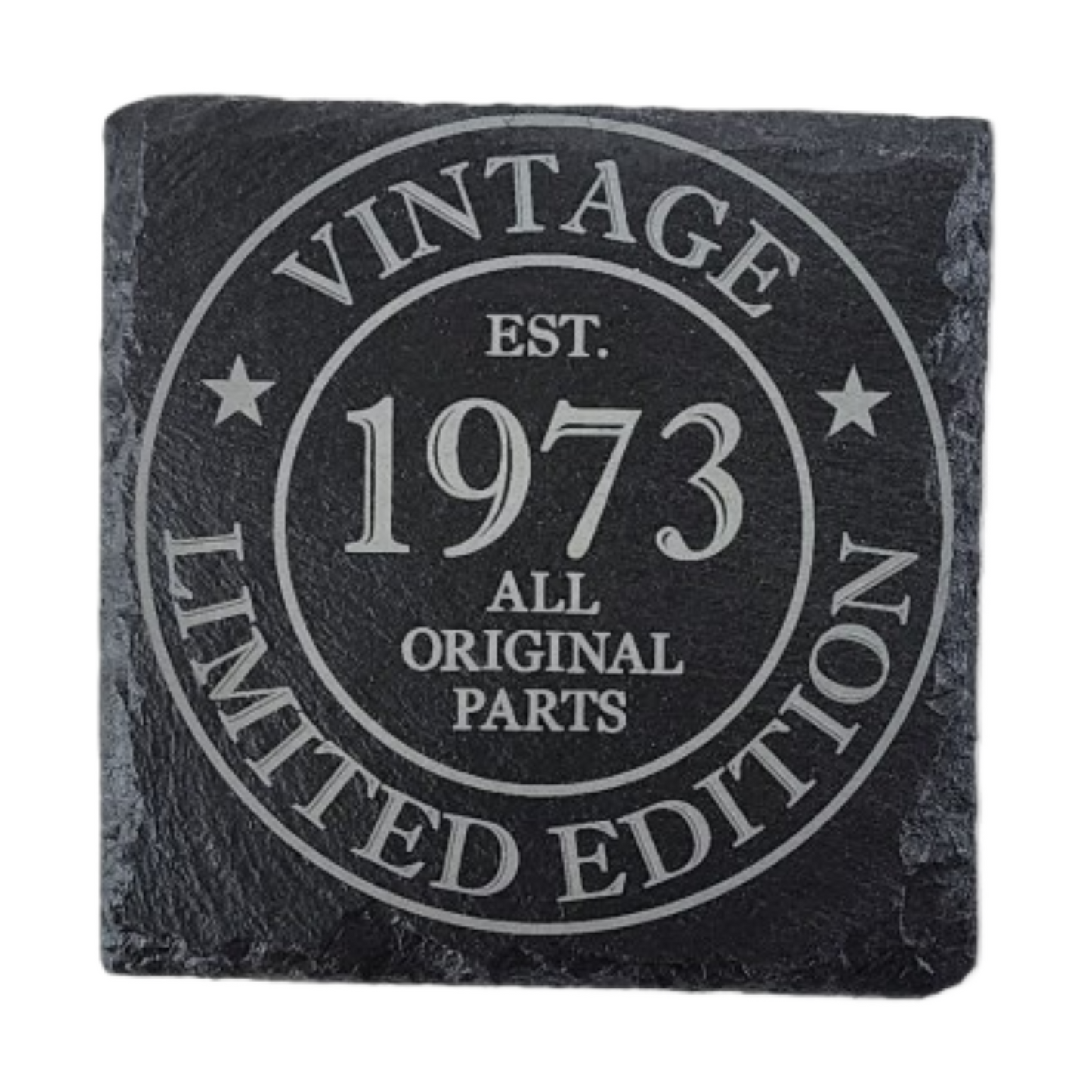 Square Laser Etched Slate Coaster - Vintage Est 1972 All Original Parts