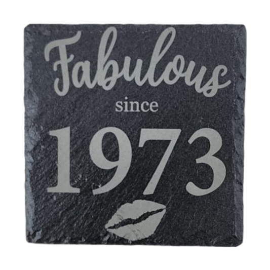 Square Laser Etched Slate Coaster - Fabulous Since 1973 Lips