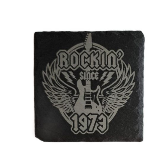Square Laser Etched Slate Coaster - Rockin' Since 1973