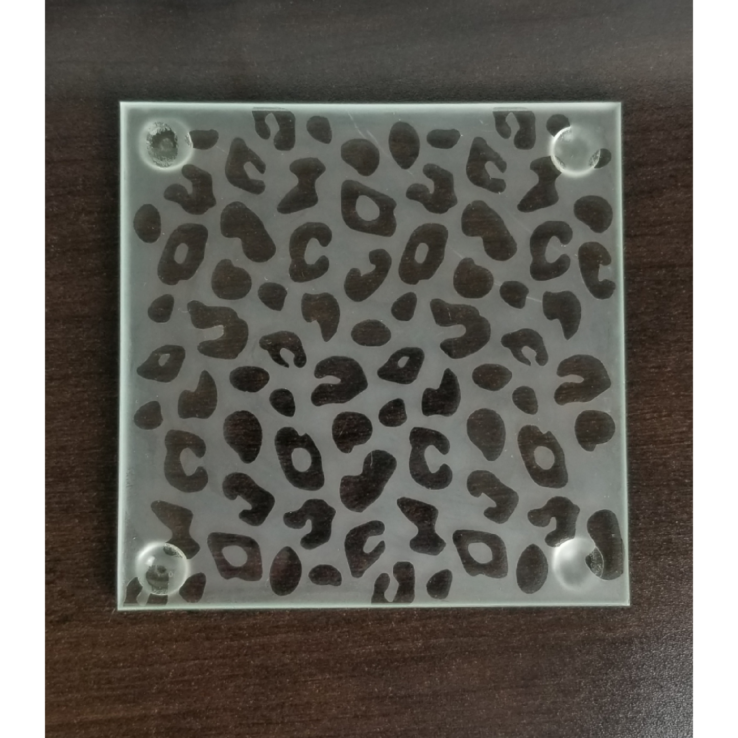 Square Etched Glass Coaster - Leopard Print