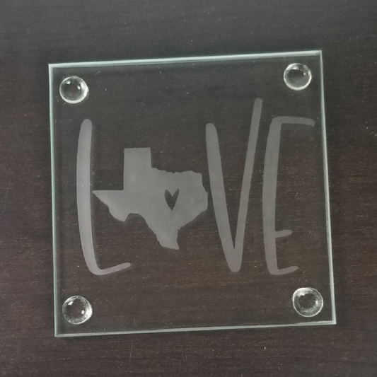 Square Etched Glass Coaster - Texas Sized Love